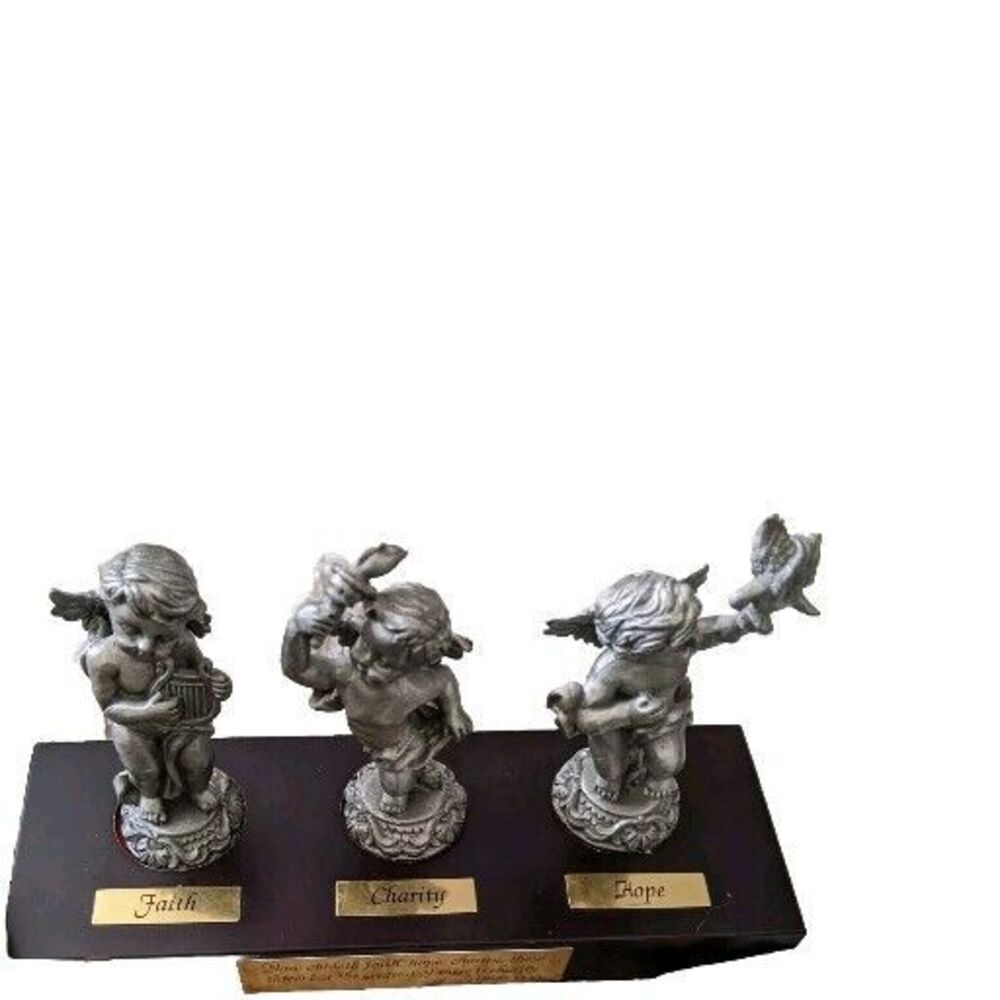 3 Cherubs Pewter  Faith Hope Charity Angels Decor Religious Church Christmas